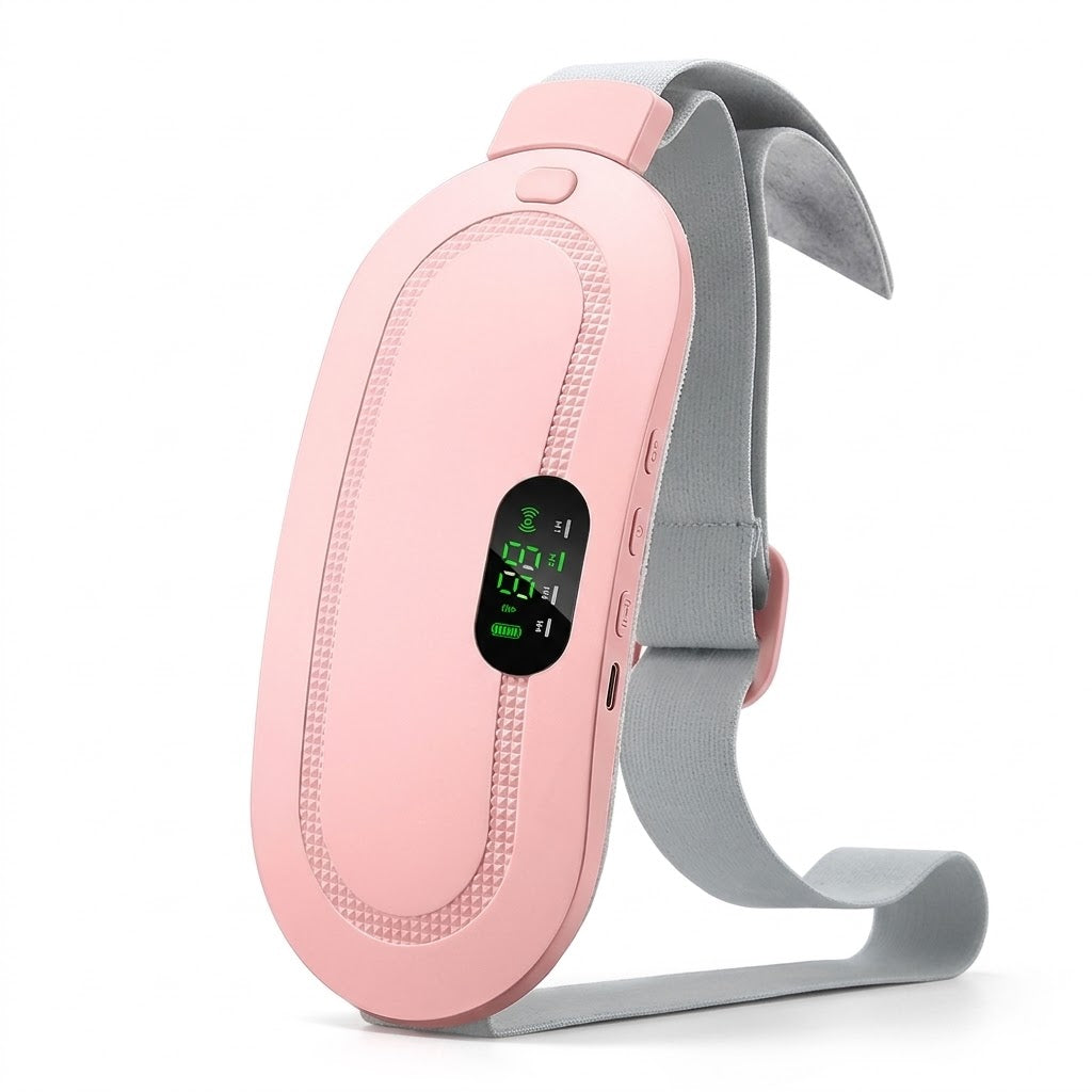 Cinturón térmico Koya rosa visto de lado, fino y con carga USB-C